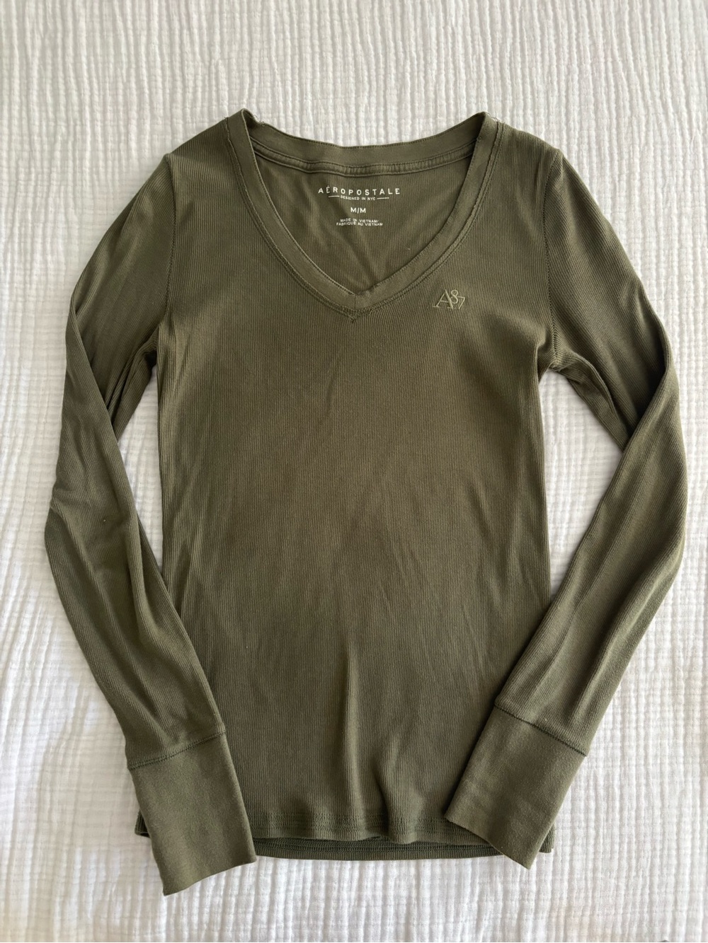 Aeropostale Olive Green V-Neck Long Sleeve Tee